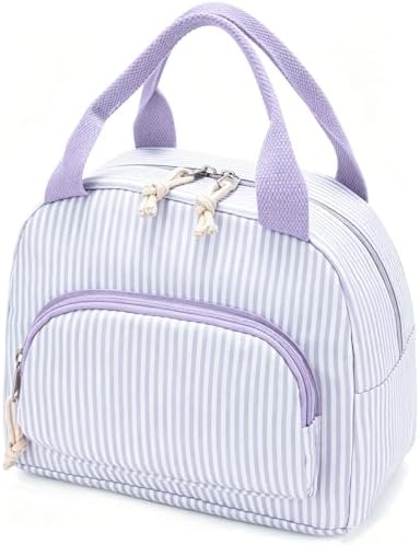 Lunch Bag Women Lunch Box for Women Adult Cute Insulated Lunch Bag Small Cooler Lunch Tote Bags for Work Picnic Travel (Purple Stripes)