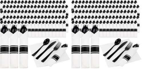 Supernal 120pack Pre Rolled Black Plastic Silverware Set Disposable (Pack of 2)