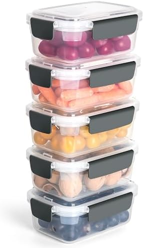 YORY 3cup Plastic Food Storage Containers With Lids For Portion Control,5pk