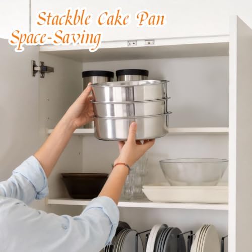 tifanso 3PCS 8" Round Stainless Steel Even Heating Cake Pans for Baking