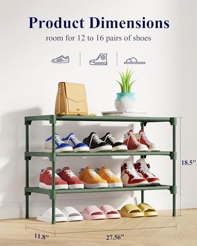 Kitsure Shoe Rack - Non-Woven Shoe Rack Shelf, 27.5" Wide - 3 Tier, Green