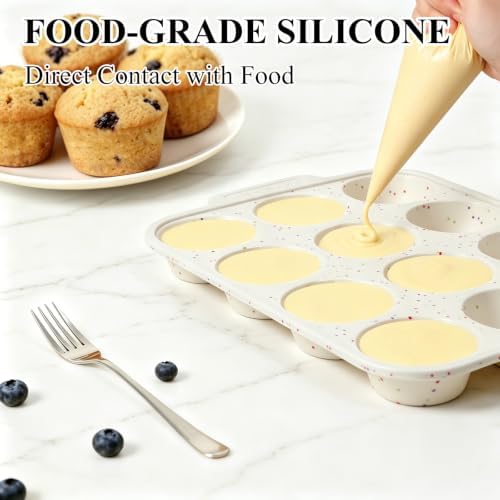 Vinino Silicone Muffin Pan with Reinforced Frame, Nonstick Cupcake Pan