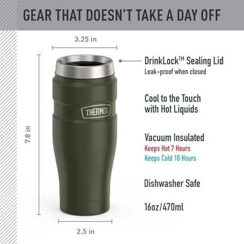 THERMOS Stainless King Stainless Steel Tumbler, 16oz, Army Green
