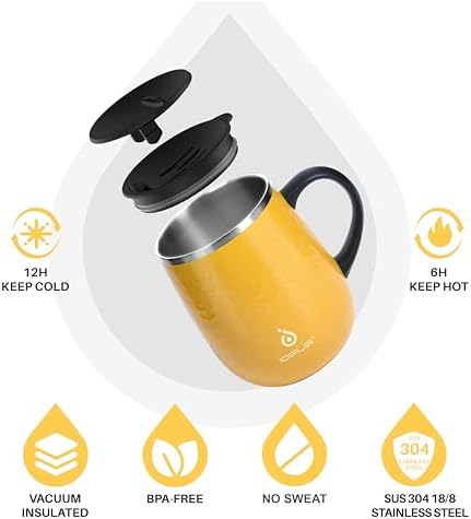 Ideus 16 oz Insulated Coffee Mug with Lid and Handle (Leopard Yellow 1.0)