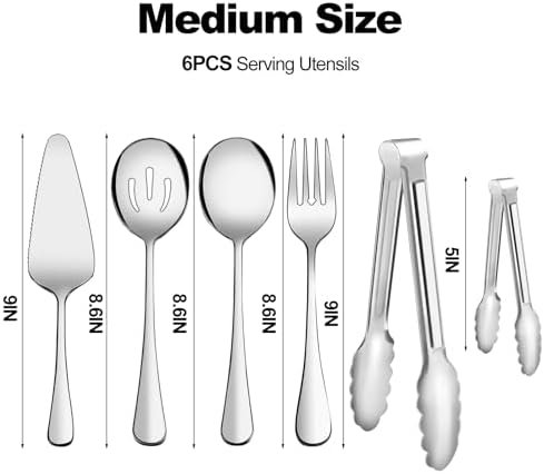 Serving Utensils,XEVOM 6-Piece Stainless Steel Serving Utensil Set Silver