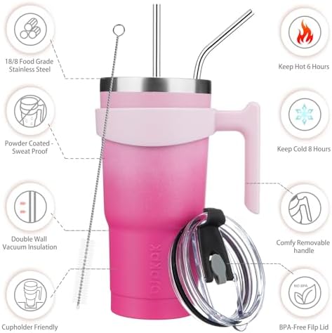 BJPKPK 20 oz Tumbler with Handle & Straw, Insulated Stainless Steel Mug