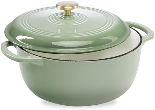 Best Choice Products 7.5 Quart Enamel Cast-Iron Round Dutch Oven, Family Style Heavy-Duty Pre-Seasoned Cookware for Home, Kitchen, Dining Room, Oven Safe w/Lid, Dual Handles - Sage Green