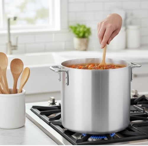 TrueCraftware- 16 qt. Heavy-Duty Aluminum Stock Pot with Riveted Handle 6mm Thickness-Multipurpose Pot Cookware Large Stockpot For Cooking Simmering Soup Stock Home Kitchen