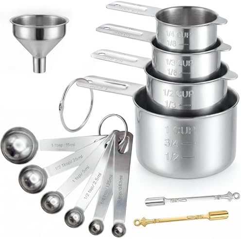 13PCS Measuring Cups and Spoons Set, Premium Heavy Duty Steel Measuring Spoons Cups Set with Metric and US Measurements, Set for Measuring Dry and Liquid Ingredients