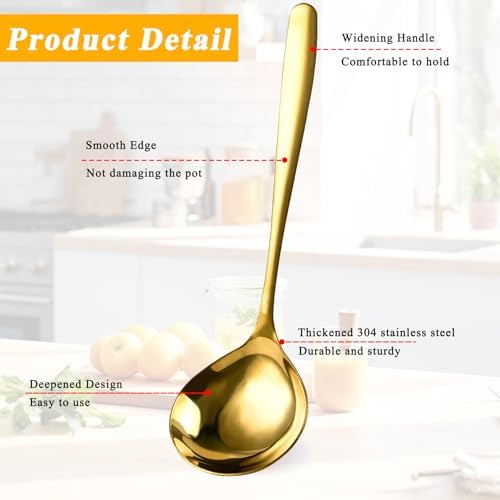 4 Piece 1 oz Gold Small Ladle, 8 Inch 304 Stainless Steel Soup Ladle for Serving, Gravy Spoon for Sauces, Dishwasher Safe