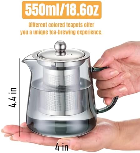 PARACITY Clear Teapot, Glass Kettle with Infuser, Tea Maker, 18.6 oz, Black