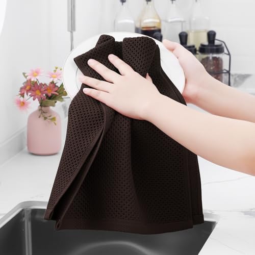 Homaxy 100% Cotton Waffle Weave Kitchen Dish Towels 6-Pack, Dark Brown