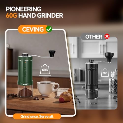 CEVING World's First 60g Large Capacity Manual Coffee Grinder, Green