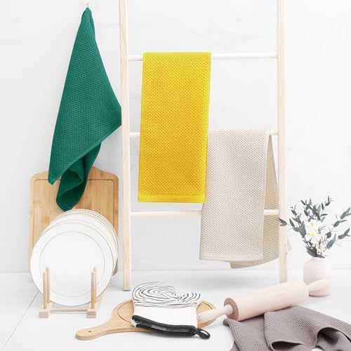 Homaxy 100% Cotton Waffle Weave Kitchen Dish Towels 8-Pack, Dark Green