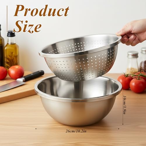 304 Stainless Steel Colander and Strainer, 5QT Large Capacity with Mixing Bowl, Micropore for Washing Rice, Vegetables, Fruit, Grain, Bean, and Draining Cooked Pasta, Dishwasher Safe