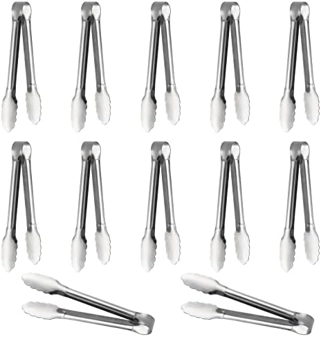 Serving Tongs,Buffet Tongs, ACAUTO Stainless Steel Food Tong Serving Tong Small Serving Tongs Stainless Steel Mini Appetizer Tongs, Set of 6 (5 Inch(12 Pack))