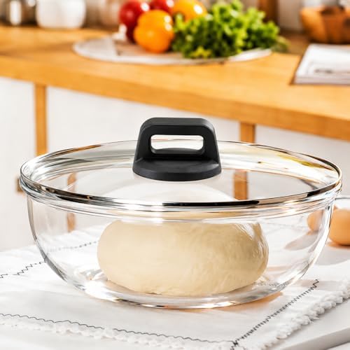 Large Glass Bowl for Sourdough Bread Making 6 QT Glass Mixing Bowl with Lid and Solid Black Bakelite Handle Clear Sourdough Bread Proofing Bowl with Cover Ideal for Baking Meal