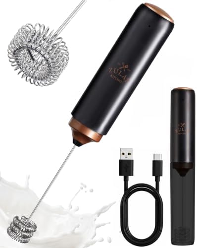 Zulay Kitchen Rechargeable Milk Frother Handheld - Triple Coil Whisk, Electric Coffee Frother, Portable Hand Frother Wand, Drink Mixer for Matcha, Lattes & Cappuccinos, Kitchen Gifts - Black Copper