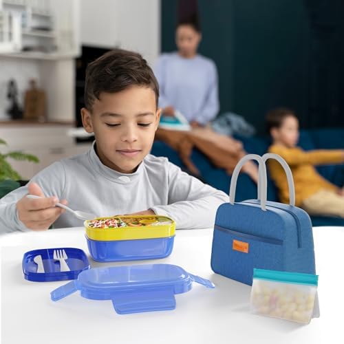 JBGOYON Leakproof Bento Box & Insulated Lunch Bag Set, 4-Piece, Blue