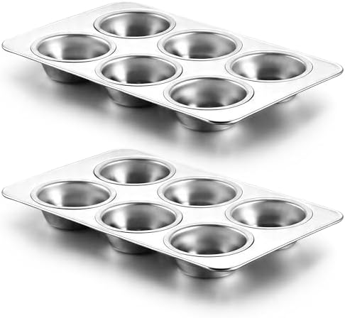 LIANYU 2 Pack Muffin Pan 6 Cups, Premium Stainless Steel Cupcake Tin Mold
