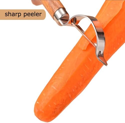 Vegetable Peeler, Stainless Steel Blade Potato Peeler with Wood Handle, Fruit Peeler for Carrot, Apple, Veggie, Kitchen Gadget for Easy Peeling