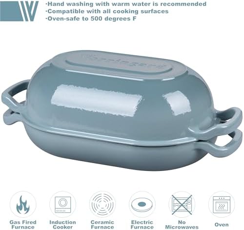 VORRINGARD Enameled Cast Iron Sourdough Bread Oven, Dutch Oven, Loaf Cast Iron Bread Pan for Homemade Bread Baking, Meatloaf Pan with Lid, 5QT, Sea Salt