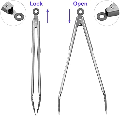 304 Stainless Steel Kitchen Cooking Tongs, 14 & 16 Inch, Set of 2, Grey