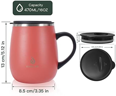 Ideus 16 oz Insulated Coffee Mug with Handle and Lid (Jellyfish Red)