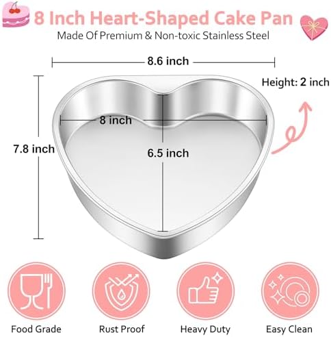 TeamFar Heart Cake Pan, 8 Inch Stainless Steel Heart Shaped Cake Pans