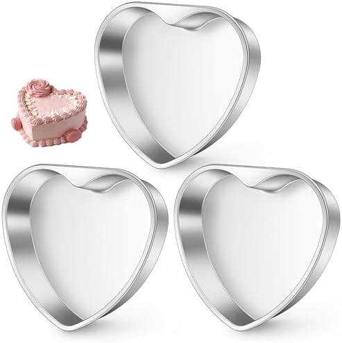 TeamFar Heart Cake Pan Set of 3, 8 Inch Stainless Steel Cake Pans