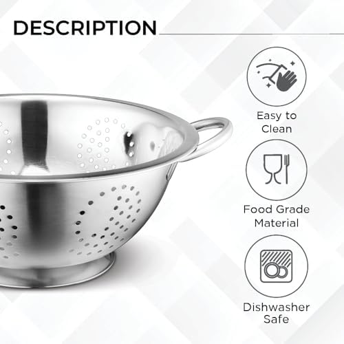 Avador Set of 3 Stainless Steel Colanders, Comes in 1.5 Quart 3qt Quart and 5 Quart for all your Cooking | Baking | Prepping Needs