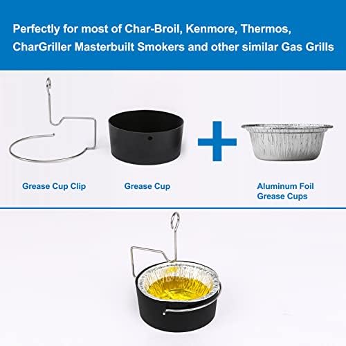 Uniflasy Grill Grease Tray Cup and Grease Clip fits CharBroil/Kenmore Gas Grill, Grease Tray with Aluminum Foil Liner (15Pack), Grease Catch Cup for Masterbuilt 30" & 40", Kenmore and More Grills