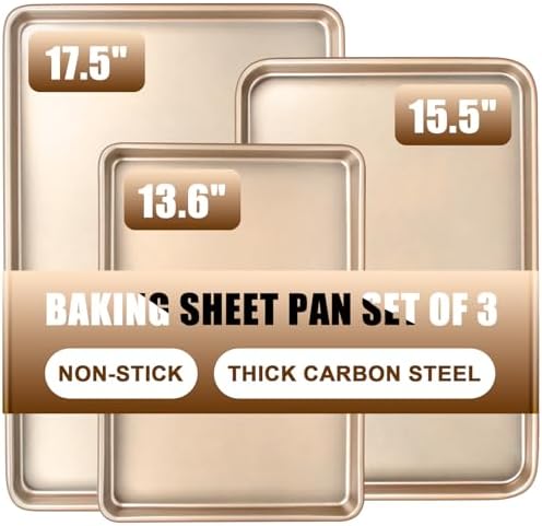 Baking Sheet Pan Set of 3, Nonstick Commercial Cookie Sheets for Baking