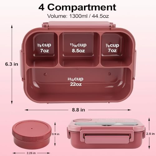 Bento Box Adult Lunch Box, Lunch Containers for Adults 44.5 Oz/5 Cup, Pink
