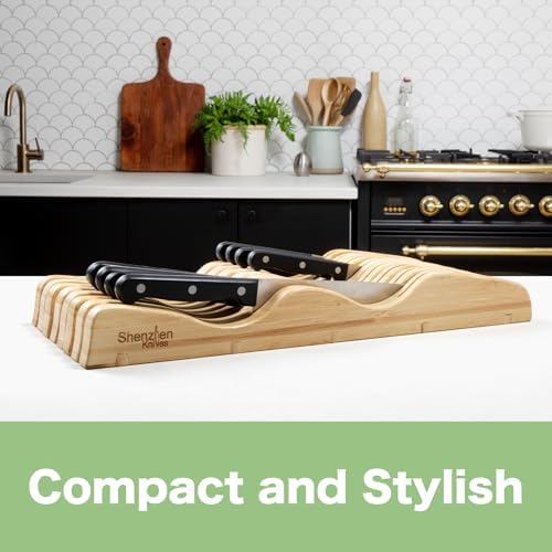 Shenzhen Knives Bamboo In-Drawer Knife Block – 15 Slot, Holds 12-15 Knives