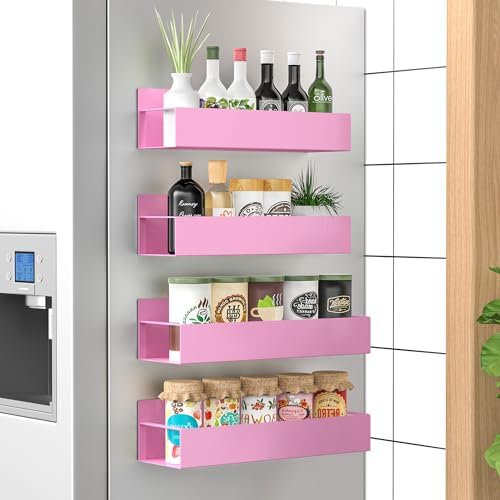 HuggieGems Metal Magnetic Spice Rack for Refrigerator Pink, 4 Pack