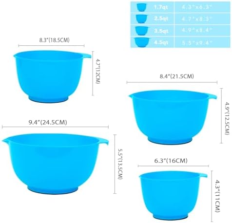 BoxedHome Plastic Mixing Bowls with Pour Spout, Microwave Safe, 4.5 Quart