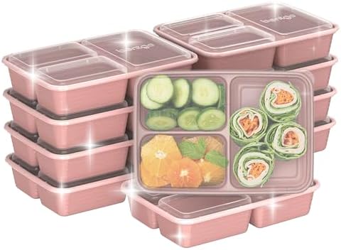 Bentgo Prep - 20-Piece 3-Compartment Reusable Meal Prep Containers with Lids, PFAS & BPA Free Materials, Durable, Microwave, Freezer, & Dishwasher Safe To Go Food Storage (Rosette Glitter)
