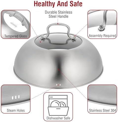 YOSUKATA Carbon Steel Wok Pan – 11,8 “ Woks and Stir Fry Pans + Wok Lid 11.4 In - Premium Stainless Wok Cover with Tempered Glass Insert Steam Holes and Ergonomic Handle