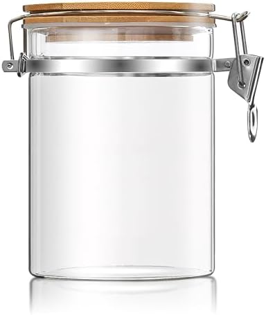 36 oz/1050ml Clear Glass Storage Canister with Airtight Bamboo Lid, Medium Decorative Container Jar for Coffee Spice Candy Salt Tea Cookie Condiment Pepper Sugar Overnight Oatmeal Snacks