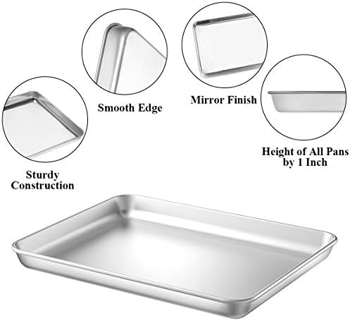 Baking Sheet with Rack Set [2 Pans + 2 Racks], Wildone Stainless Steel Cookie Sheet Baking Pan Tray with Cooling Rack, Size 10 x 8 x 1 Inch, Non Toxic & Heavy Duty & Easy Clean