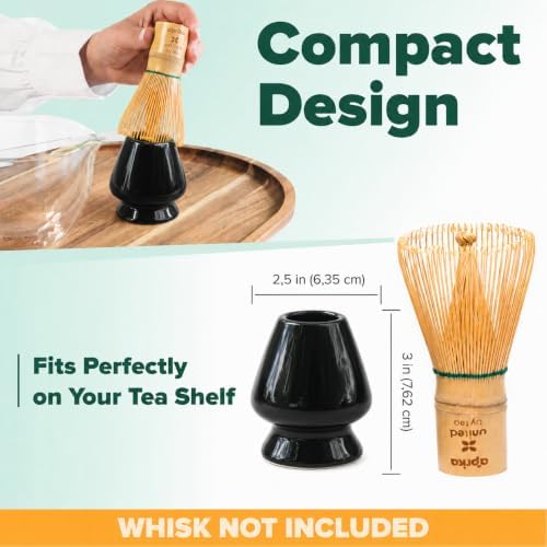 Aprika Life Matcha Whisk Holder Black, Ceramic Chasen Stand for Bamboo Whisk, Japanese Tea Ceremony Accessory