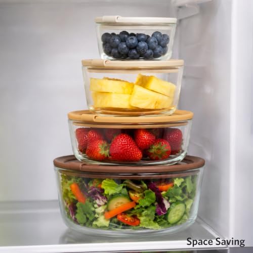 Glad Glass Food Storage Containers, Set of 4 - Airtight Vacuum Sealed Steam Vent Lids - Round Borosilicate Glass Dishes with Ombre Green Lids - Assorted Sizes for Meal Prep & Leftovers, Brown