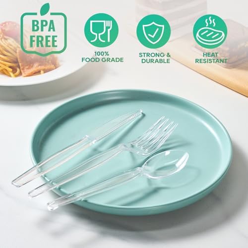 FOCUSLINE 540 Clear Plastic Silverware, Heavy Duty Disposable Cutlery Set