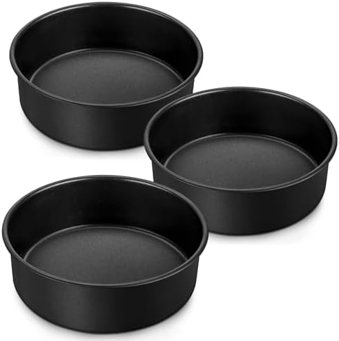 LIANYU 6 Inch Cake Pan Set of 3, Stainless Steel Round Smash Cake Baking Pans Tins, Bakeware for Birthday Wedding Party, Leak-proof & Nonstick, Dishwasher Safe, Black