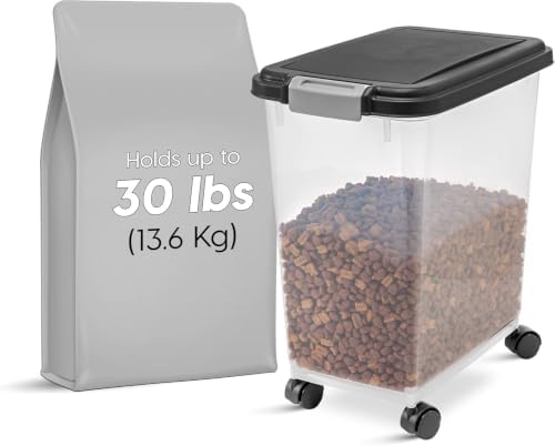 IRIS USA Dog Food Container & Slow Feeder Bowl, Up to 30 lbs, Black