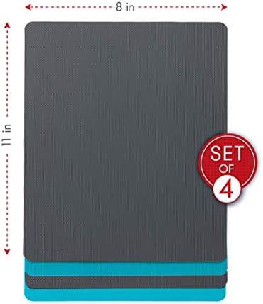 Dexas Heavy Duty Cutting Board Grippmat, Flexible Cutting Boards for Kitchen, Set of 4, Non Slip Plastic Board Cutting Mat 8 by 11 inches, Gray and Turquoise Set Kitchen Gadgets