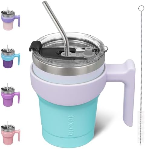 BJPKPK 10 oz Mini Tumbler with Lid, Straw & Handle, Insulated Steel Cup