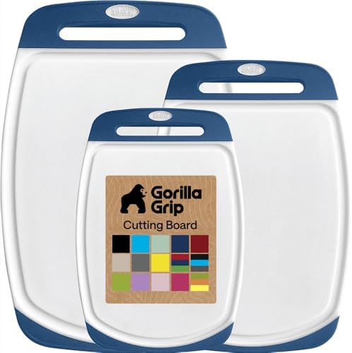 GORILLA GRIP BPA-Free Reversible Kitchen Cutting Board, Set of 3, Blue