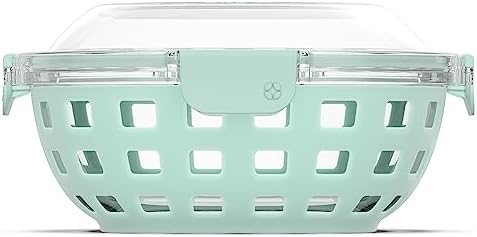 Ello DuraGlass Food Storage Glass Lunch Bowl - Meal Prep Container with Silicone Sleeve and Airtight Lid, 5 Cup, Yucca